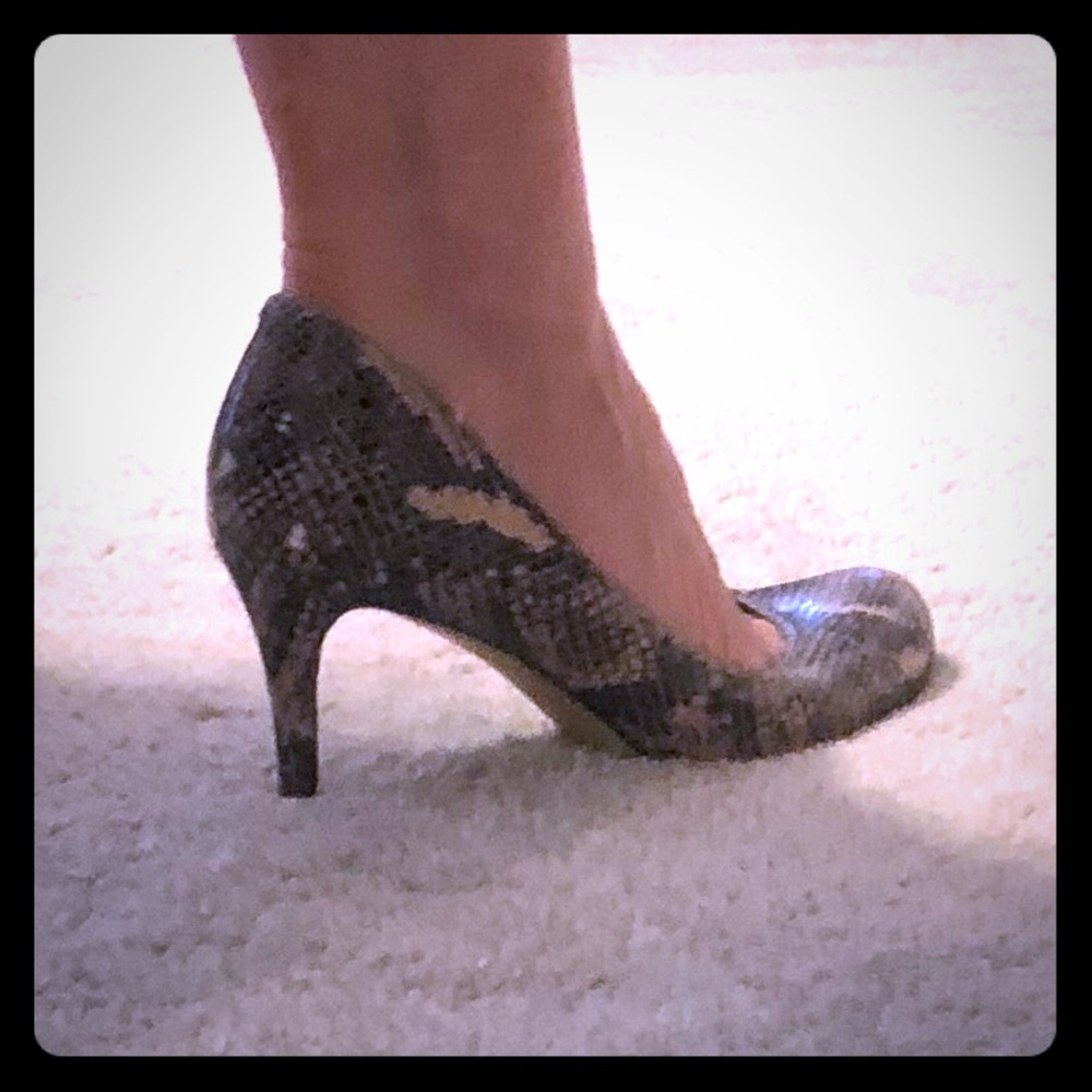 Br Size 7 Round Toe Python Print Heels - image 1